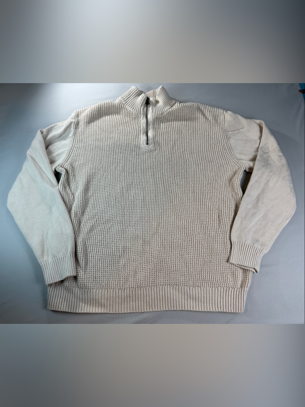 Weatherproof Men's Cream Quarter Zip-Neck Cable Knit Sweater Holiday Granola